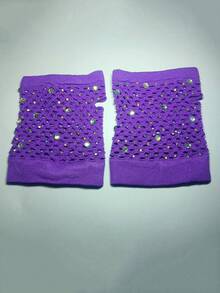 1 Pair Women's Short Punk Style Hollow Mesh Sexy Fingerless Gloves With Rhinestones,Travel,Festival,Party,Camping - Multicolor - View 10