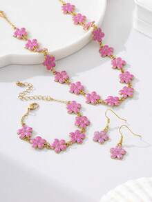 Elegant Personalized Purple Flower Jewelry, Versatile High-End Gift - Pink - View 3