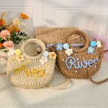 1pc Personalized Spring/Summer Fashion Straw Woven Bag, Handheld/Shoulder/Crossbody, Floral, Perfect For Party/Wedding/Bridesmaid Outfit, Gift For Her - Multicolor - View 4