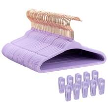 Premium Velvet Non-Slip Space Saving Clothes Hangers With Shoulder Notches & 10 Bonus Clips, Sturdy Closet Organizer,11",Purple ,50-Pack - 查看 8