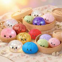 Dumpling Squishy Toy With Steamer Box, Glitter Pink Slow Rising Fidget Squishies, Sensory Toys For Classroom, Stress Relief Anxiety Fidgets For Adults Kids, Kawaii Food Shaped Collectible Squishies, Party Favors, Soft Pinch Gift, Glitter Pink - 閃光 - 查看 4