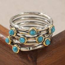 Nhẫn đá Turquoise hình học phong cách Bohemian, nhẫn bạc khắc tên cá nhân, quà tặng ngày lễ đa năng theo phong cách Punk. - Bạc - Xem 6
