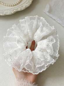 1pc Delicate White Lace Oversized Hair Scrunchie, Elegant Ballet Style Hair Accessory For Buns, Ponytails Hair Elastics Hair Rubber Bands Hair Rope,Festival,Party - Multicolor - View 9