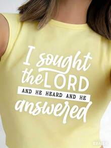 Graphic TeesWomen's Plus Size 100% Cotton Short Sleeve Crew Neck T-Shirt - With "I Sought The Lord And He Heard And He Answered" Faith Graphic (White Font Design), Soft Breathable Casual Top Suitable For Daily Leisure & Faith-Inspired Gatherings100% CottonWomen's Casual Cotton Tee Mother's Day Gift - 黃色 - 查看 1