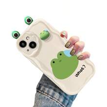 1pc Ins Style Cream Trim Cartoon Rabbit, Pig, Frog Pattern/Cartoon Doll/Cartoon Ear Doll Full Coverage Anti-Fall Phone Case, Suitable For IPhone 17/17 Pro/17 Pro Max/16/15/14/13/12/11 Series, Fashion Phone Case Compatible With IPhone 17 Pro Max - Green - View 4
