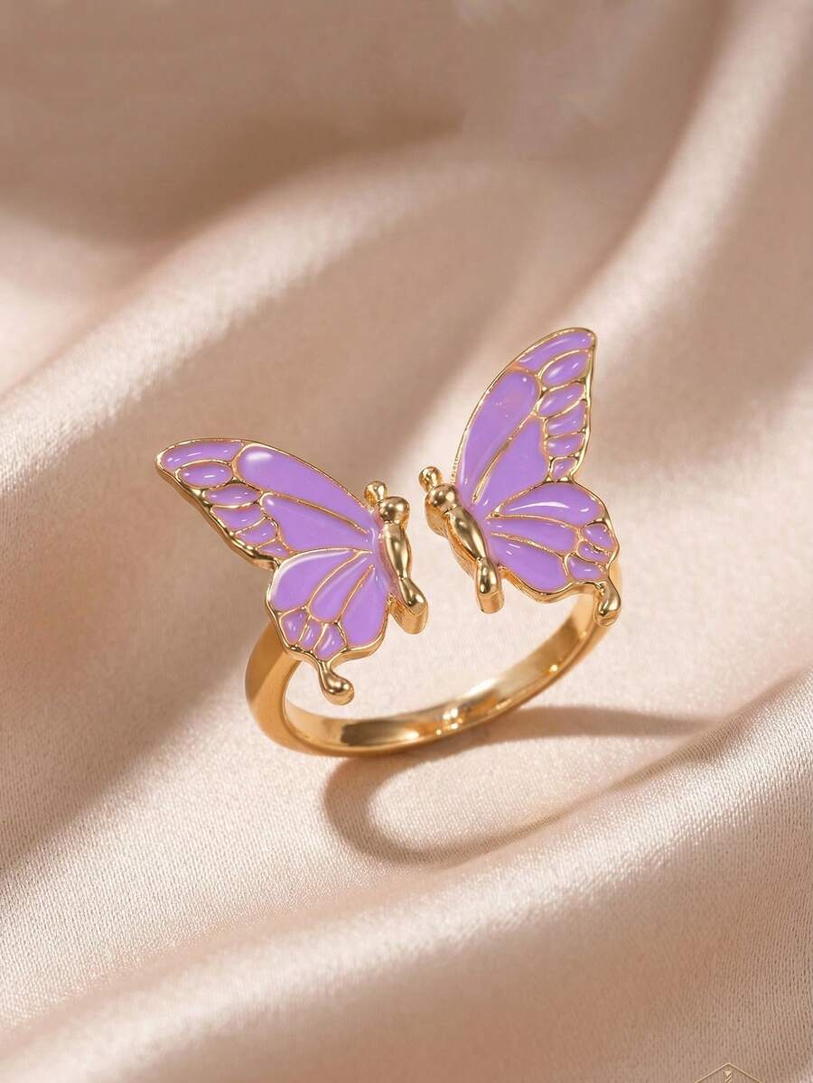 Anillo abierto con diseño de mariposa - Morado - Ver 1