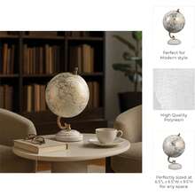 Decorative Globe On Redged Marble Base For Home Or Office Decor - Modern Desktop Globe For Living Room Decor Or Shelf Display - Ornament For Desk, Hallway, Or Coffee Table - 10", White & Gold - 白色 - 查看 5