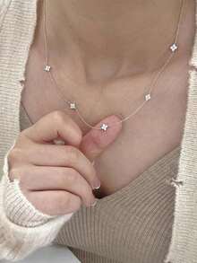 Elegant Four-Leaf Clover Necklace, Chic And Graceful Style, High-Quality Chain, Long Design, Graceful Tassel Necklace, Suitable For Women, Valentine's Day, Mother's Day Gift - Bạc Trắng Zirconium Năm bông hoa - Xem 3