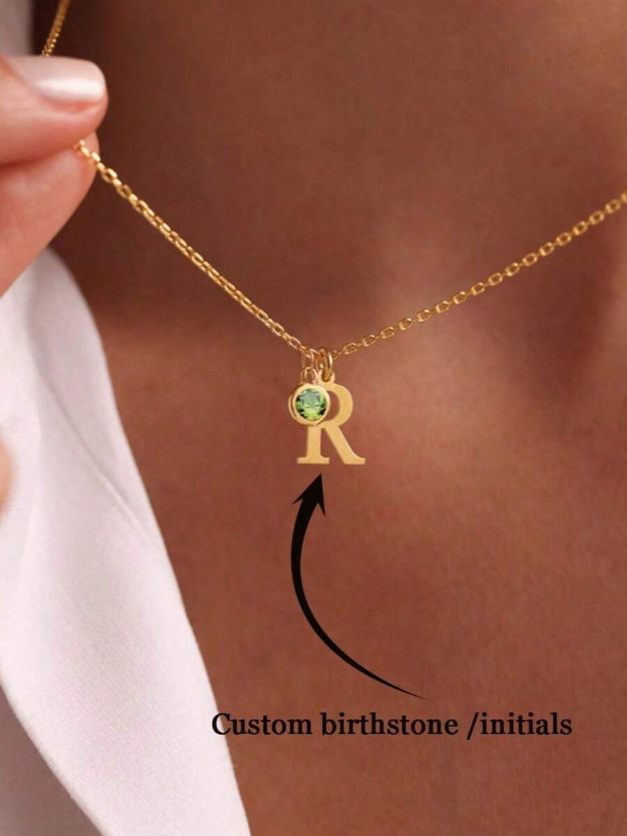 Dây chuyền chữ cái đầu tên đính đá sinh nhật theo yêu cầu, Dây chuyền chữ cái đầu tên và đá sinh nhật tùy chỉnh, Dây chuyền dành cho nữ, Phụ kiện mùa hè cho nữ, Dây chuyền mặt dây chuyền chữ cái đầu tên đính đá sinh nhật tùy chỉnh, Dây chuyền chữ cái tinh tế, Quà tặng cho mẹ, vợ, bạn gái, Quà tặng Ngày của Mẹ, Phụ kiện đi biển - thư 3 - Xem 1