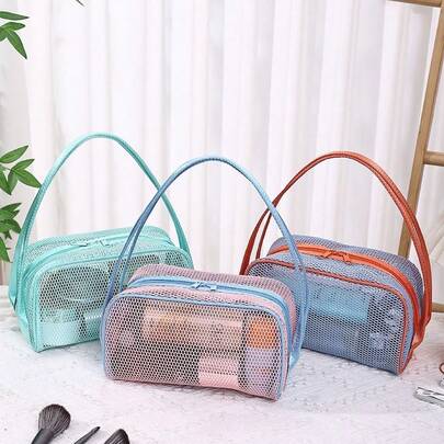 Sac de maquillage de voyage avec poignée, sac cosmétique de grande capacité