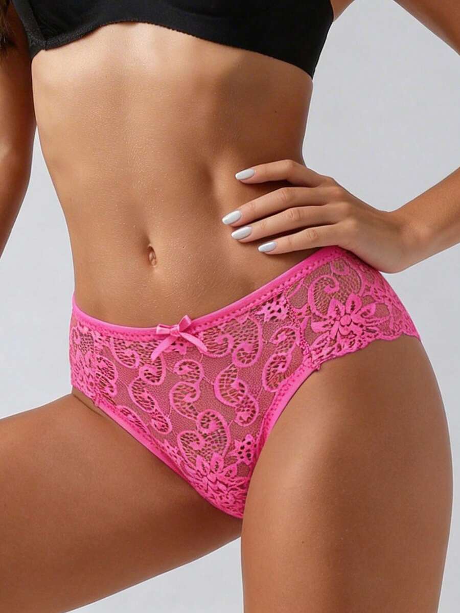 1pc Women's Sexy Lace Panties - Hot Pink - View 1