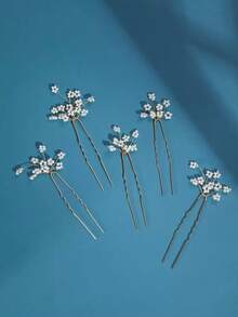 5pcs Organza Flower Pearl Hair Clips Wedding Party Daily Wear Hair Accessories Mix & Match Valentine's Day Decoration - 金子 - 查看 8