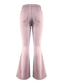 NVFelix 2026 New High-Waisted Flare Leg Jeans For Women, Lightweight Fabric With Slight Stretch, Pockets Design, Suitable For Casual, Vacation Wear In Spring/Summer, Color: Pink - Pink - View 9
