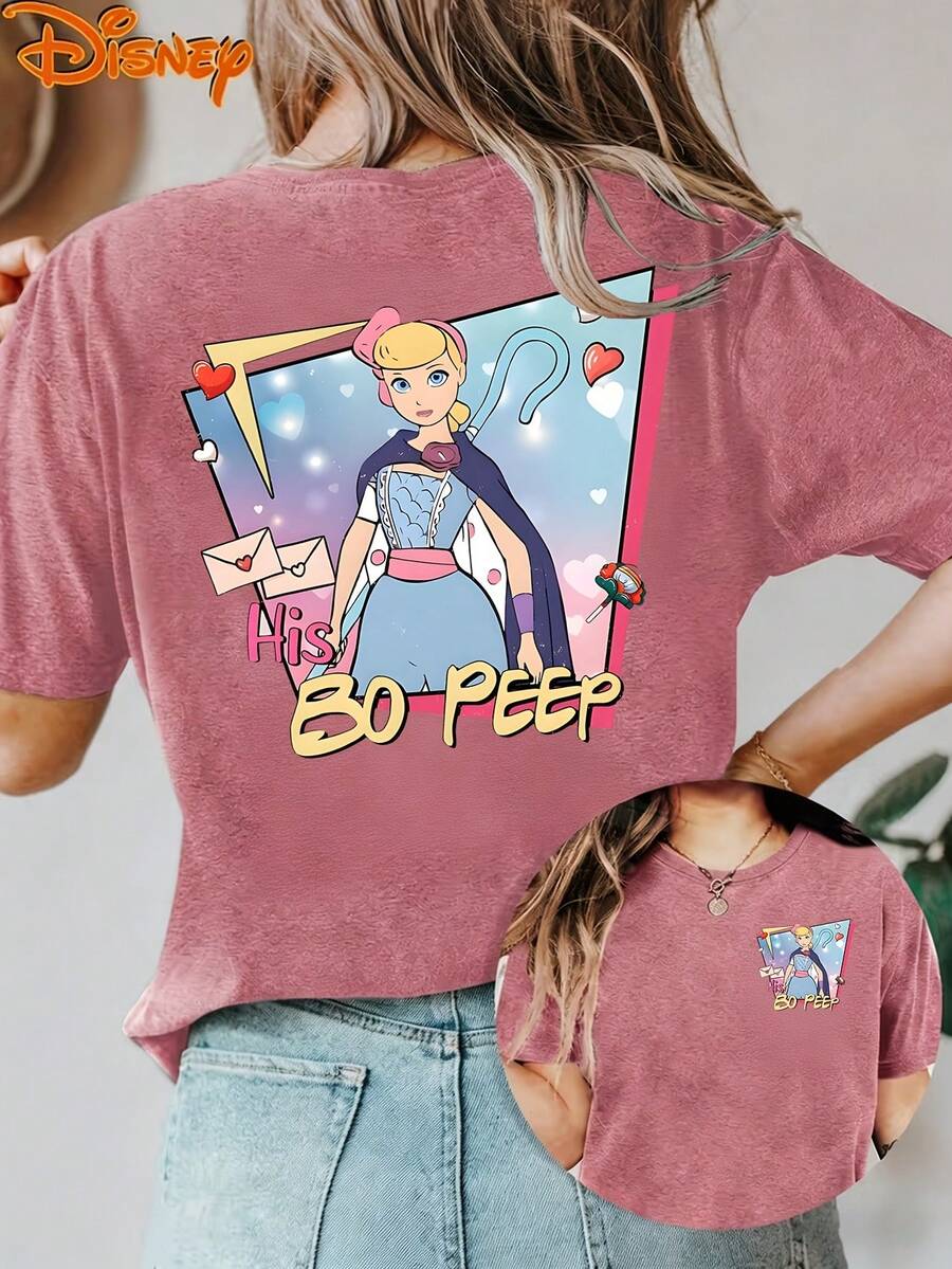 Disney License T Shirts,Disney Toy Story BoPeep His BoPeep Print Oversized T-Shirt For Women, Cute Retro PIXAR1 Toy Story Character Graphic Loose Fit Casual Tee, Vintage Disney Toy Story Couple Matching Short Sleeve Tops For Disney World Trip Valentine's Day Daily Wear ,Camiseta, Summer Outfits For Women, Summer Clothes, Summer Tops, Tops For Women, Festival Outfits, Summer Tops For Women, Mother's Day, Mother's Day Clothing, Gifts For Family And Friends, Spring Outfits For Women, Officially Licensed Disney T-Shirts, Disney Men's And Women's Spring/Summer Fashion Casual Short-Sleeve T-Shirts - 玫紅色 - 查看 1