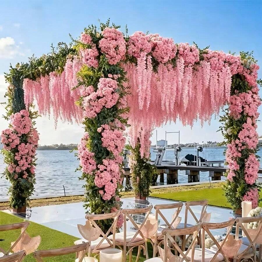32 bông hoa anh đào nhân tạo màu hồng sống động như thật, chất liệu nhựa bền, thiết kế dây leo thác nước, thích hợp trang trí cổng cưới, tiệc tùng, sân vườn, tường và trần nhà, các ngày lễ như Lễ Tình nhân, Giáng sinh, Lễ Phục sinh, Ngày của Mẹ, Ngày Thánh Patrick, dễ bảo quản, trang trí trong nhà/ngoài trời, trang trí tiệc | Vòng hoa nhiều màu sắc | Hoa giả, Trang trí hoa