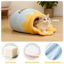 Honey Pot Cat Cave Bed - Covered Cat Beds For Indoor Cats With Removable And Washable Cushion Enclosed Kitten Puppy Hut Cute Kitty Hideaway For Small Cats Dogs And Pet Breeds - Honey Pot - 查看 5