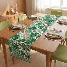 1pc Tropical Leaf Print Table Runner, Suitable For Holidays, Parties, Birthdays, Dinners, Restaurant Table Decor, All Seasons, Home Decoration - Multicolor - View 5