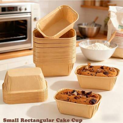100 khuôn giấy Kraft nướng bánh mì | Giấy lót bánh cupcake hình chữ nhật để nướng, cốc giấy nướng bánh dùng được trong lò vi sóng và tủ đông, giấy lót bánh mì dùng một lần cho đám cưới, sinh nhật và trưng bày