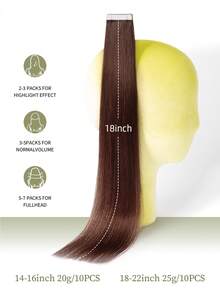 DNE HAIR 10 lọn tóc nối dạng băng dính, 100% tóc thật #4A màu nâu sô cô la, kiểu thẳng, dài từ 14-22 inch, mềm mượt, liền mạch, vô hình, chất lượng cao, dày dặn, ngọn tóc chắc khỏe, phù hợp cho tóc mỏng, dùng trong salon và cho mọi phụ nữ/bé gái sử dụng hàng ngày. - S4A - Xem 3