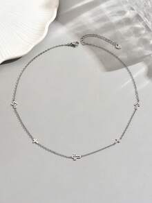 LIEBEIRIS 1pc 18K Gold Plated Minimalist Cross Stainless Steel Necklace, Suitable For Women's Daily Wear And Gift - Silver - View 3