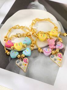1pc Bohemian Y2K Creative Fashion: Elegant, Exquisite, Sweet, Charming Resin Bear & Copper Bead Heart Bracelet - Ideal Gift For Ladies, Sisters, Couples, Prom Or Graduation. Suitable For Daily Wear, Dating, Party, Wedding, Holiday And Summer Beach. Adjustable Size. - Bracelet - View 2