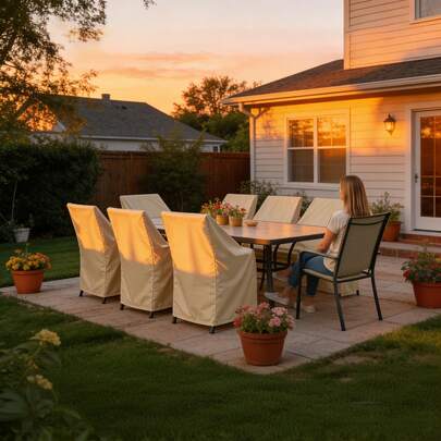 Vỏ bọc ghế sân vườn chống thấm nước, làm từ vải Oxford 210D phủ bạc, thích hợp cho bộ bàn ghế ăn ngoài trời, ghế thư giãn đơn, ghế sofa đơn. Màu be chống tia UV và chống phai màu - Phù hợp với hầu hết các loại ghế Adirondack, ghế gấp, ghế ăn (1 bộ)