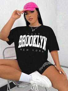 Plus Size Summer Casual Letter Print T-Shirt And Shorts 2 Pieces Set Anti-Wrinkle Cotton T-Unisex Loose - Fit Comfortable Vintage Street - Style C-L91 - 黑色3 - 查看 9