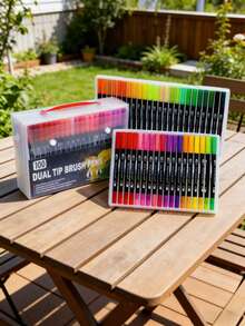 2-In-1 Washable Dual-Tip Marker Pens, Soft Tip Calligraphy Pens In Black Barrel PVC Box, Suitable For Back To School, Graduation Season And New School Year - Sets - View 5