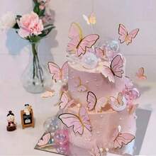 10 piezas Decoraciones de mariposas de alambre 3D de hadas para pastel de cumpleaños, mesa de postres, material de papel - decoraciones de mariposas - Ver 7