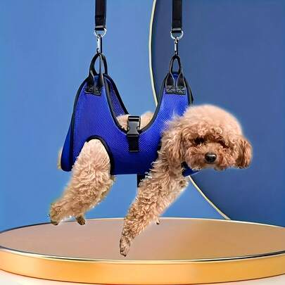 Hamac de toilettage pour animaux de compagnie bleu, hamac de toilettage pour les soins des yeux et des oreilles des chats/chiens, hamac de toilettage pour la coupe des ongles des chats/chiens, outil d'assistance suspendu pour animaux de compagnie de taille moyenne/petite, convient pour le bain, la coupe des ongles et la tonte des animaux de compagnie