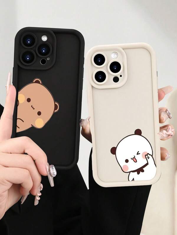 Fashionable Personalized Creative Cartoon Panda Couple Soft Silicone Phone Case, Luxury Shock-Proof High-Quality Soft Silicone Protective Cover, Macaron Color, Suitable For IPhone 17/16/16Pro/16 Plus/16Pro Max, 15, 14, 13, 12, 11 Plus/Pro Max Full Series, Easter/Valentine's Day/New Year Decorative Gift, Suitable For Girlfriend/Boyfriend/Friend/Yourself