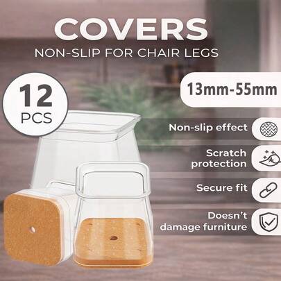 12pcs Chair Leg Floor Protectors, Silicone Cap With Felt Pad, Anti-Slip & Noise Reduction, Easy Installation Sturdy Fit For 0.5" - 2.2" Furniture Legs, Durable For Hardwood & Laminate Floors, Brown & Gray