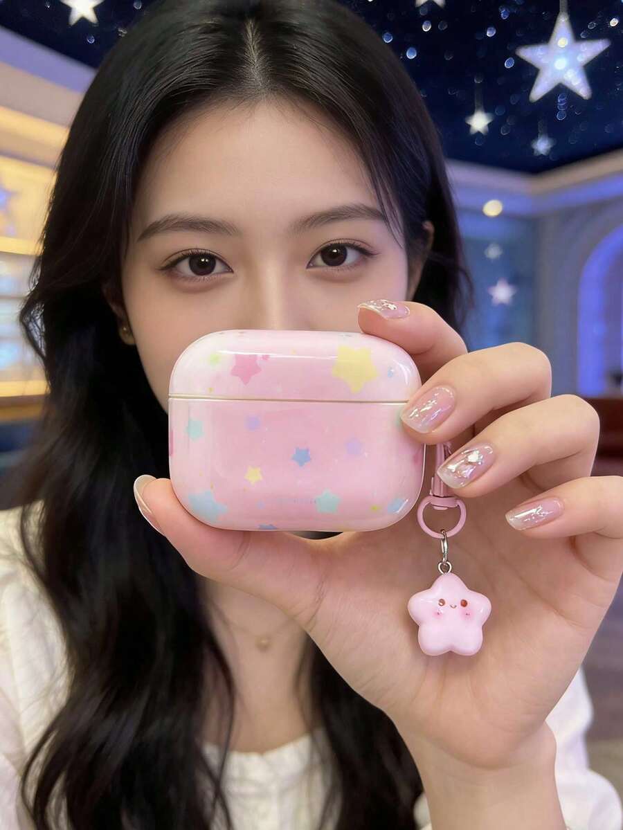 1 chiếc ốp lưng bảo vệ màu hồng bóng bẩy kiểu dáng nữ tính in hình ngôi sao 3D, tương thích với tai nghe Bluetooth Apple Pro/Pro2 1/2 3 4 Pro3. - Hồng - Xem 1