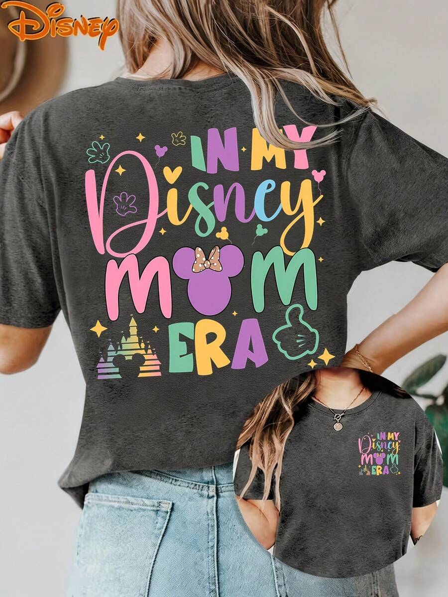 Disney License T Shirts,In My Disney Mom Era Women's Graphic T-Shirt, Cute Disney Minnie Mouse Head Castle Print Crew Neck Casual Loose Fit Short Sleeve Tee, Mom Life Summer Tops For Disney Theme Park Trip Daily Wear ,Camiseta, Summer Outfits For Women, Summer Clothes, Summer Tops, Tops For Women, Festival Outfits, Summer Tops For Women, Mother's Day, Mother's Day Clothing, Gifts For Family And Friends, Spring Outfits For Women, Officially Licensed Disney T-Shirts, Disney Men's And Women's Spring/Summer Fashion Casual Short-Sleeve T-Shirts - Grey - View 1