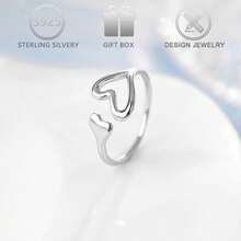 1 pieza Anillo de diseño asimétrico con corazón hueco minimalista de plata de ley 925, adecuado para uso diario, regalo para vacaciones y Día de San Valentín - Plateado - Ver 8