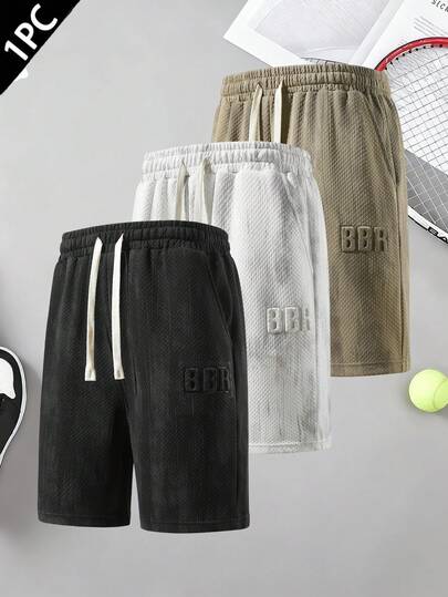 1pc Men's Summer Casual Sports Shorts, With Drawstring Waist And Side Pockets, Suitable For Daily Leisure, Running, Cycling, Ball Sports, Fitness And Other Sports Activities