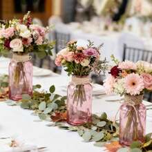 Vintage Glass Flower Vase, Farmhouse Glass Centerpiece Vases Mason Jars For Weddings, Parties & Home Decor Bulk (12, Transparent)  Bud Vases For Flowers For Rustic Wedding KDW8 - 粉紅色的 - 查看 6