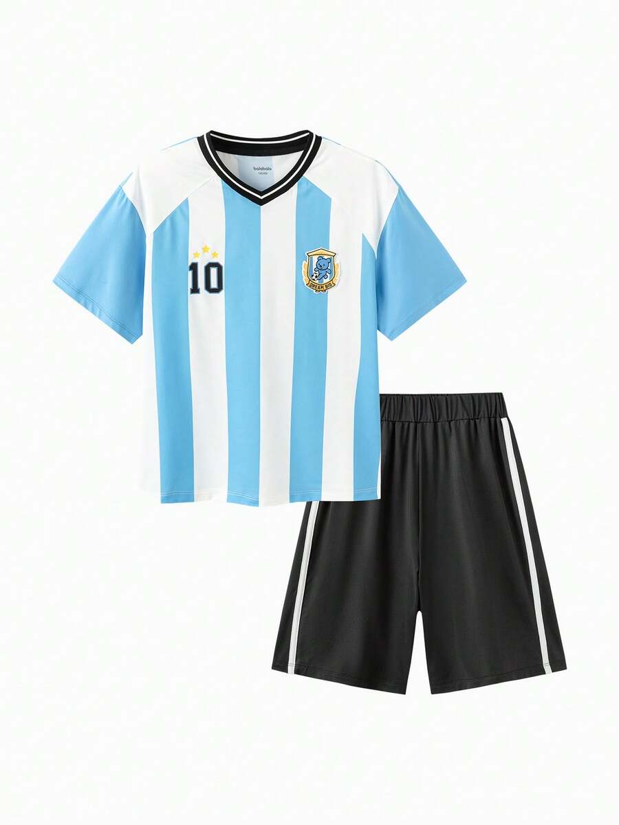 Balabala Bộ đồ hai mảnh mùa hè cho bé trai 2026, nhanh khô, mềm mại, nhẹ, thoáng khí, kiểu dáng đơn giản thường ngày. - tông màu xanh - Xem 1