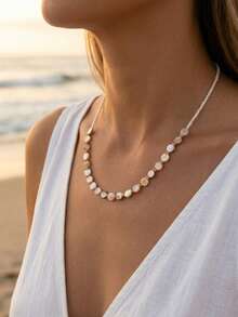 1pc Natural Color Beaded Necklace, Suitable For Women's Daily And Vacation Wear - Green - View 5