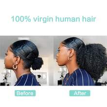 BINF Wig ekor kuda keriting 4C Afro hitam alami 18 inci dengan tali serut, cocok sebagai hadiah Hari Ibu. - Natural Black - View 8