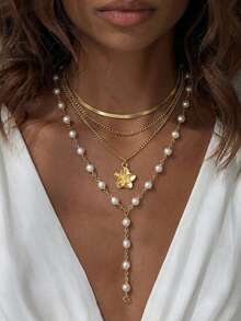 Bộ 4 dây chuyền ngọc trai giả hình chữ Y màu vàng sang trọng, quyến rũ, mặt dây chuyền hoa tua rua lấp lánh, thích hợp để đeo hàng ngày, hẹn hò, đi nghỉ mát, dự tiệc, làm quà tặng kỷ niệm và sinh nhật cho phụ nữ. - Nhiều màu - Xem 3