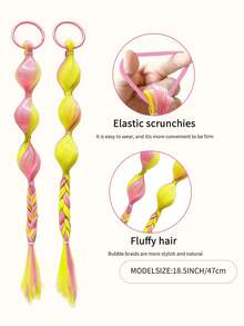 2 pièces Perruques tressées à bulles colorées pour filles, chouchous à cheveux élastiques, convenant pour chignons, couettes, couleur dégradée arc-en-ciel, palette Y2K dopamine, idéal pour les fêtes, les rendez-vous, les séances photo, les représentations sur scène - Multicolore - Voir 5
