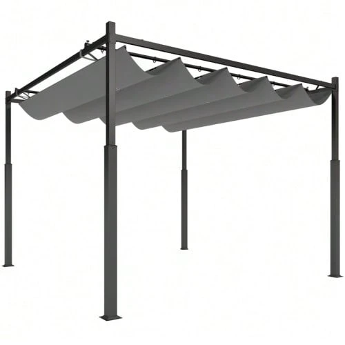 Pergola Approx. 3x3 M, Freestanding Patio Cover With Sliding Roof, Magnetic Pad, 8 Cm Column, UV-Resistant - Grey - View 1