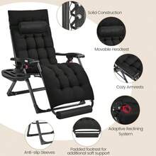 26" Zero Gravity Chair Folding Reclining Lounge Recliner With Removable Pad And Headrest And Side Cup Holder Tray For Indoor And Outdoor Black/1 - màu đen - Xem 5