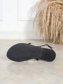 女士波西米亚风平底人字拖凉鞋，女士镂空后跟金属扣休闲舒适百搭防滑罗马凉鞋 - 咖啡棕 - 查看 7