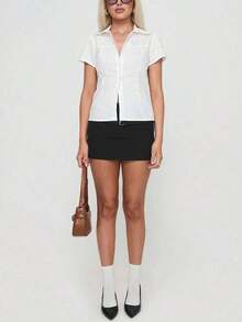 Women's Y2K Elegant Commuter Stretch Button Up Shirt Solid V-Neck Tops, Suitable For Daily Outings, Commuting, Dates, Music Festivals Crease Resistance, Dress Up With Blazer Jacket For Casual Business Office Lady White Summer - 白色 - 查看 7