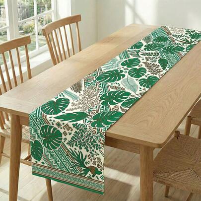 1 khăn trải bàn in họa tiết lá nhiệt đới, thích hợp cho các dịp lễ, tiệc tùng, sinh nhật, bữa tối, trang trí bàn nhà hàng, mọi mùa, trang trí nhà cửa.