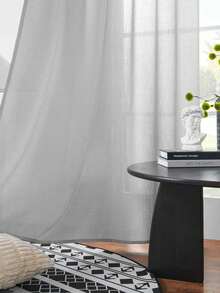 1pc/2pcs Linen Look Sheer Curtains Faux Linen Textured Semi Sheer Window Curtain Panels For Living Room Bedroom,Faux Linen Sheer Curtains Light Filtering Textured Linen Blended Curtain Drapes For Home Decor - Grey - View 6