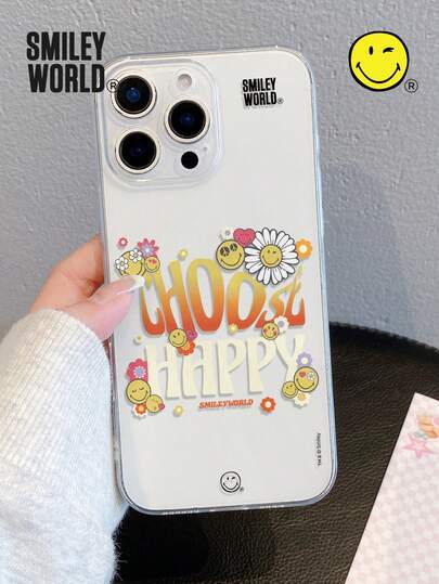 Smiley World SmileyWorld® | 1 件装减震全包覆 TPU 材质透明手机壳，白色花卉爱心字母图案，UV 印刷，设计兼容 11/12/13/14/15/16/17 Pro Max