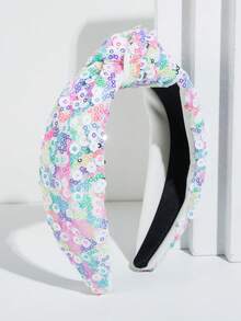 1 chiếc băng đô bản rộng đính sequin thanh lịch, ngọt ngào, thiết kế độc đáo, phù hợp cho bé gái sử dụng hàng ngày. - trắng - Xem 2